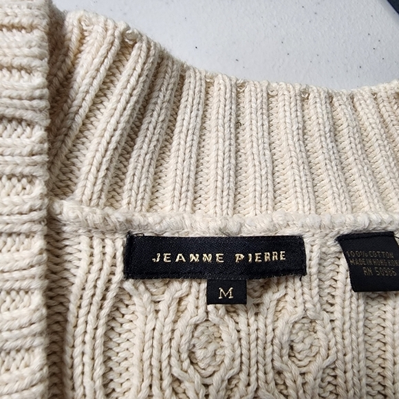 Jeanne Pierre Cream Knit Heavy Thick Cotton V-Neck Sweater Size Medium - Picture 9 of 10